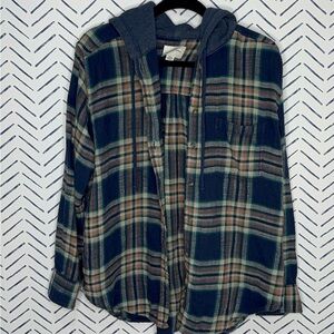 American Eagle Blue flannel hoodie Size Medium